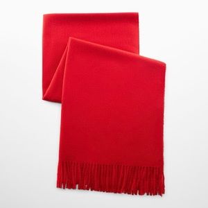 Red fringe scarf from Mango